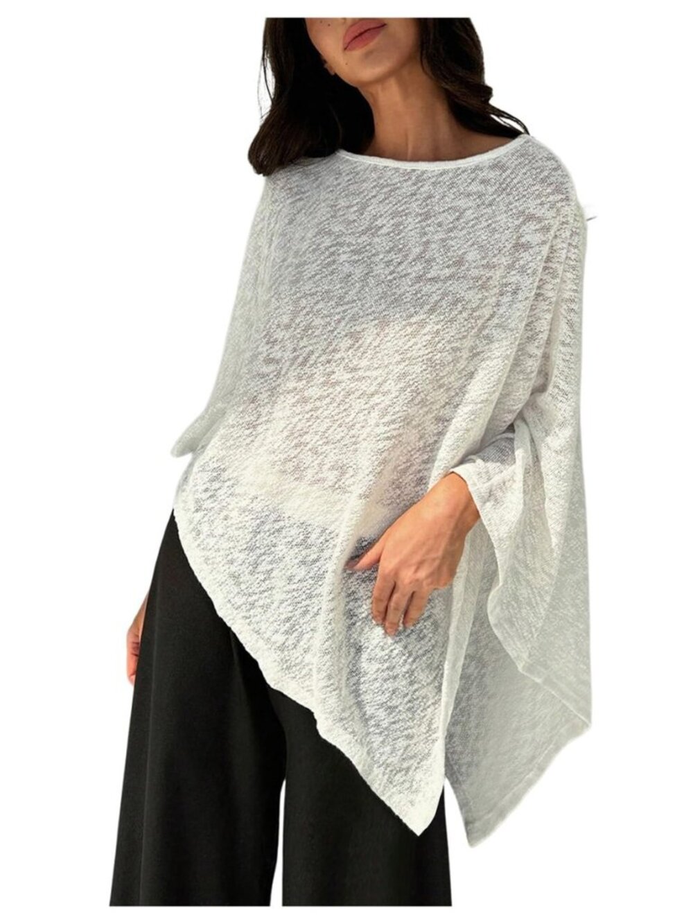 Women's Sheer Poncho Top Asymmetrical Sweater Shawl Wrap